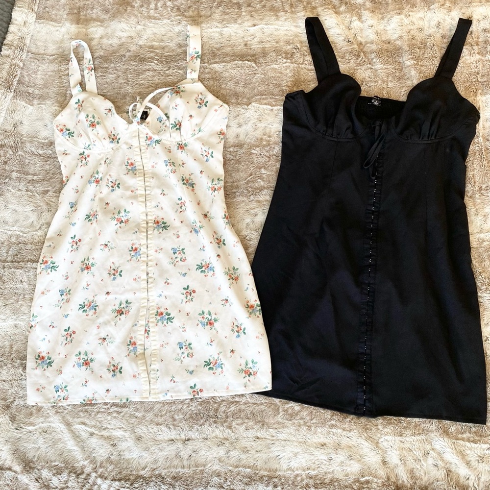 Kendall and Kylie Floral and Black Mini Dresses Duo Bundle